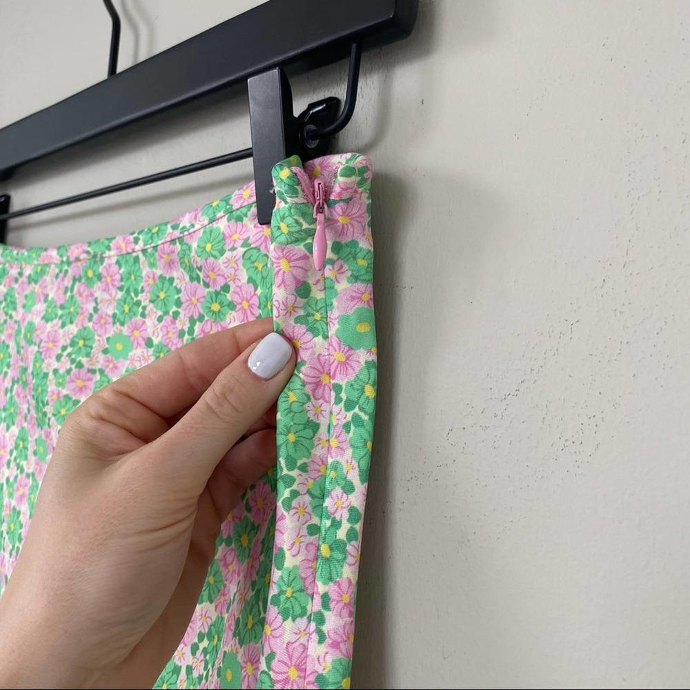 NEW Zara Satin Effect Matching Set Green Pink Floral Size S / M - Picture 7 of 11